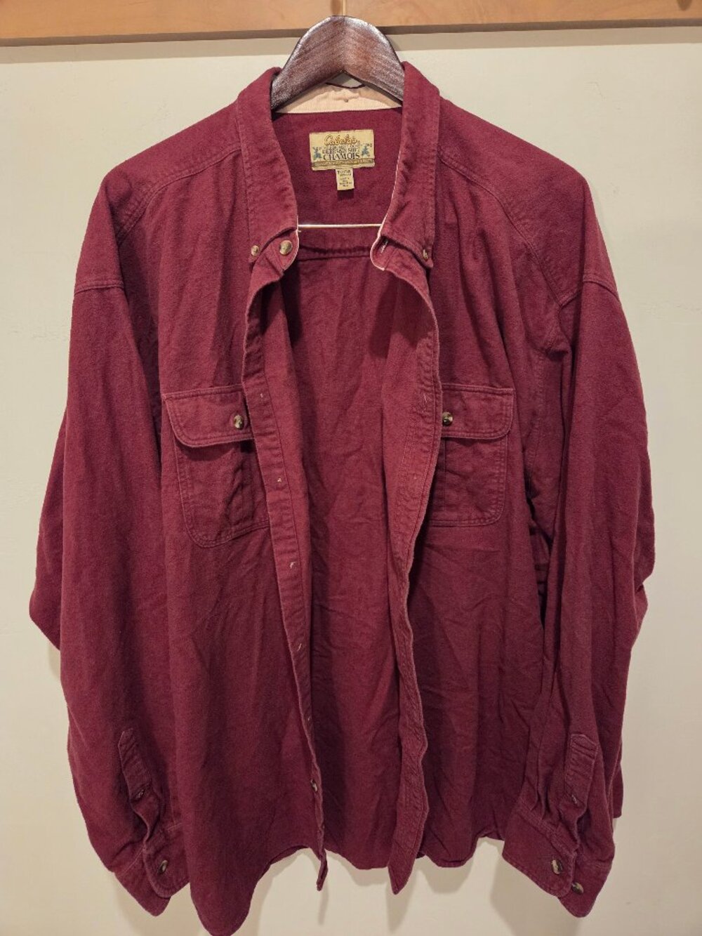 Cabela's Shirt Mens 3XL Maroon Deerskin Soft Chamois Button Down Long Sleeve